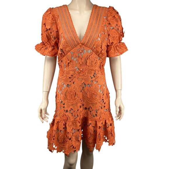 Adelyn Rae Dress Size Medium NWT 3D Lace A-Line Coral Orange Short Sleeve Floral - Picture 3 of 12